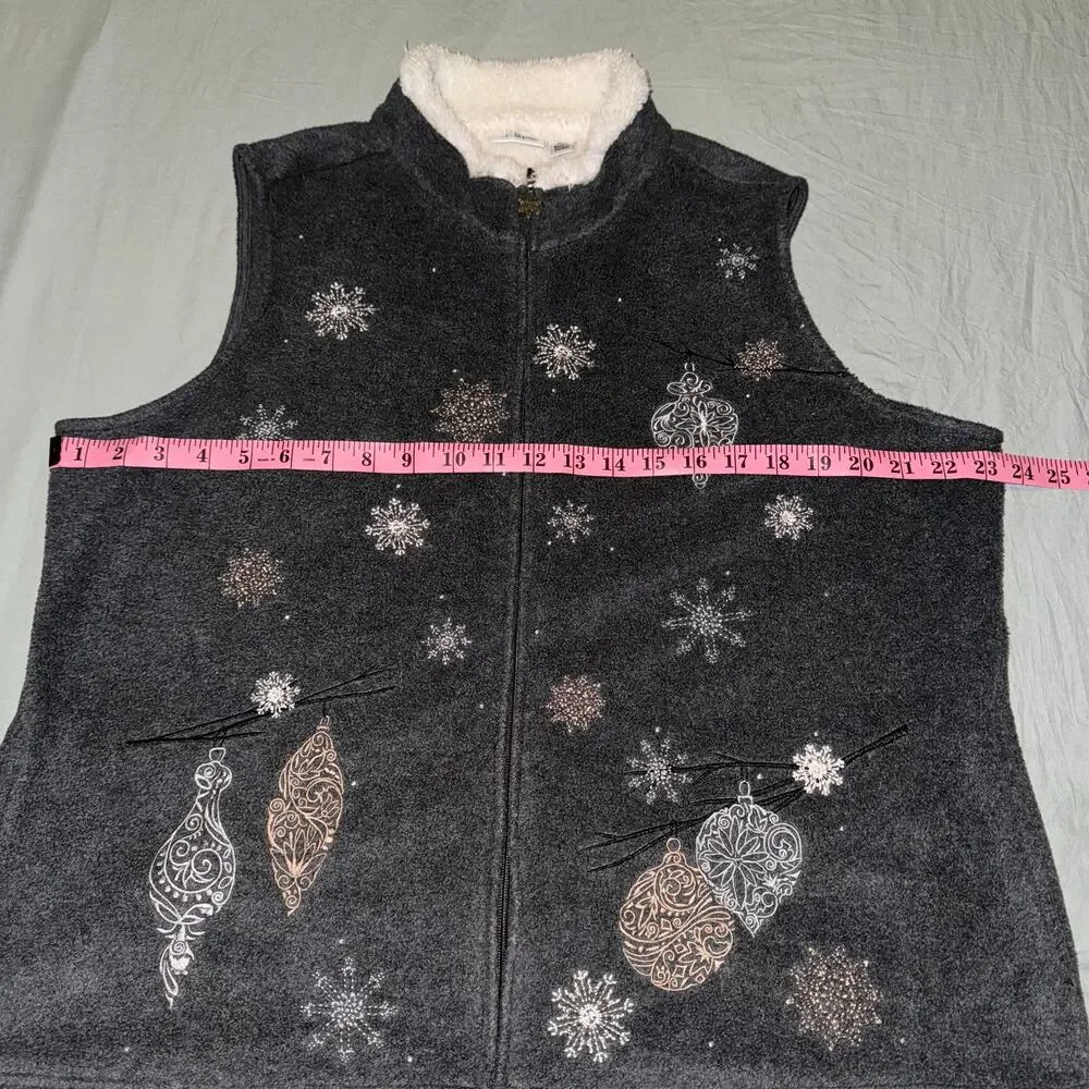 Croft & Borrow Snowflake Ornament Sleeveless Fleece Vest Zip Up‎ Dark Gray Sz XL